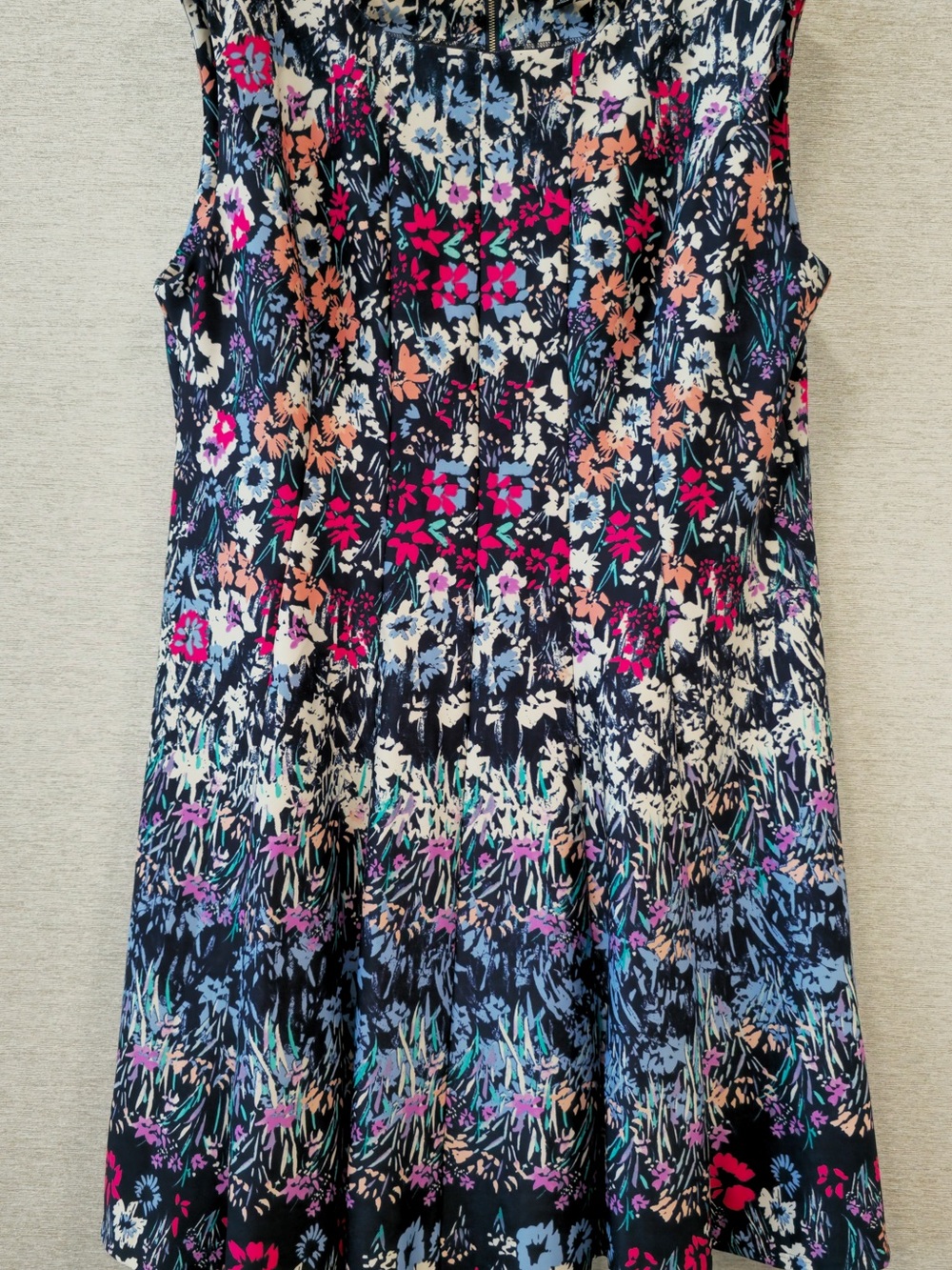 Roz & Ali Sleeveless Floral Print Dress with Pink, Blue and Peach Accents
